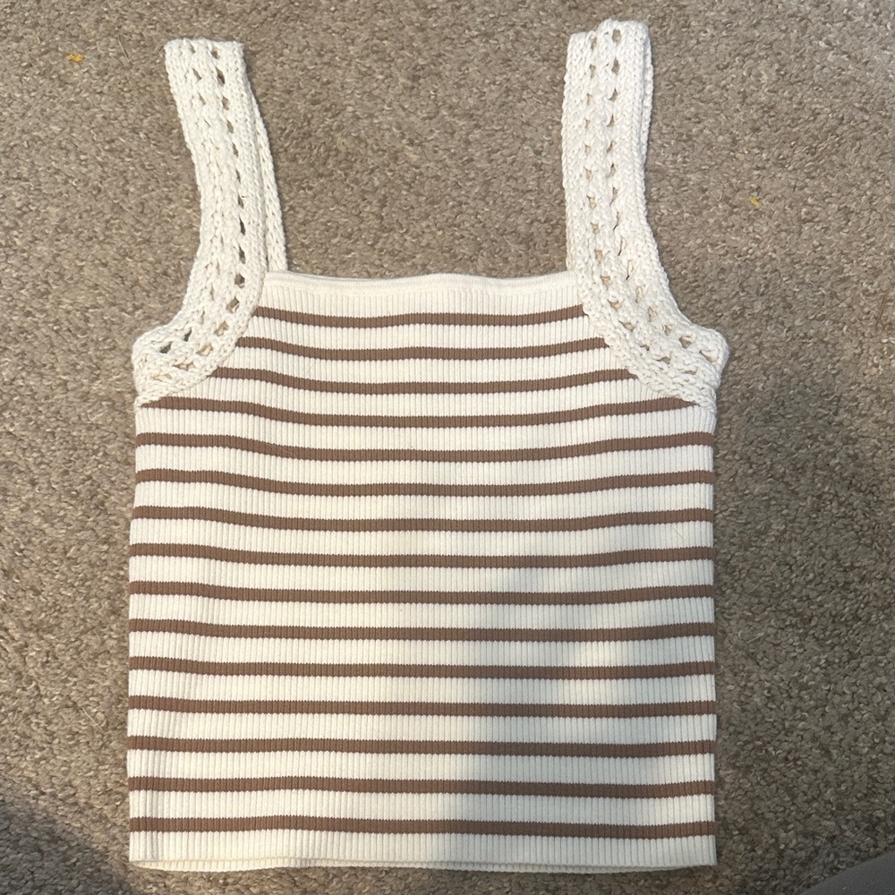 Aerie Women's Brown and White Striped tank top/ crop top